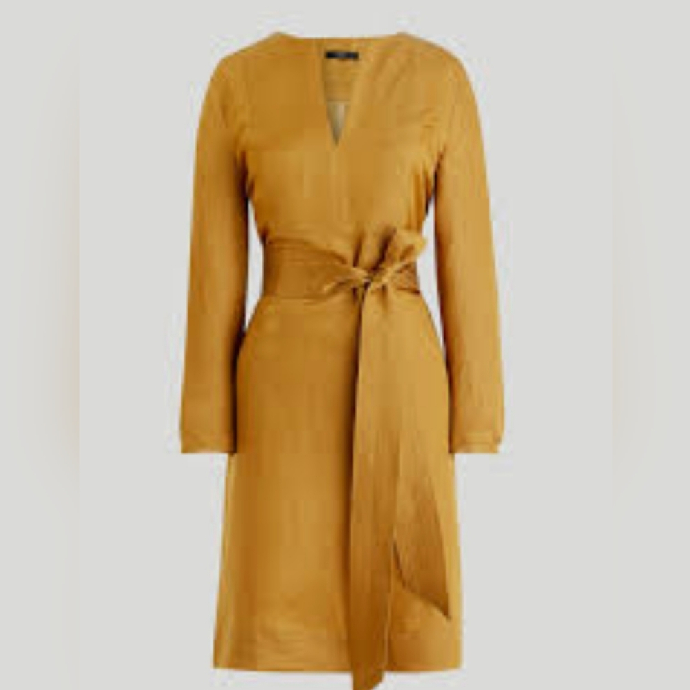 J. Crew Long-Sleeve Linen Blend Dress in Mustard